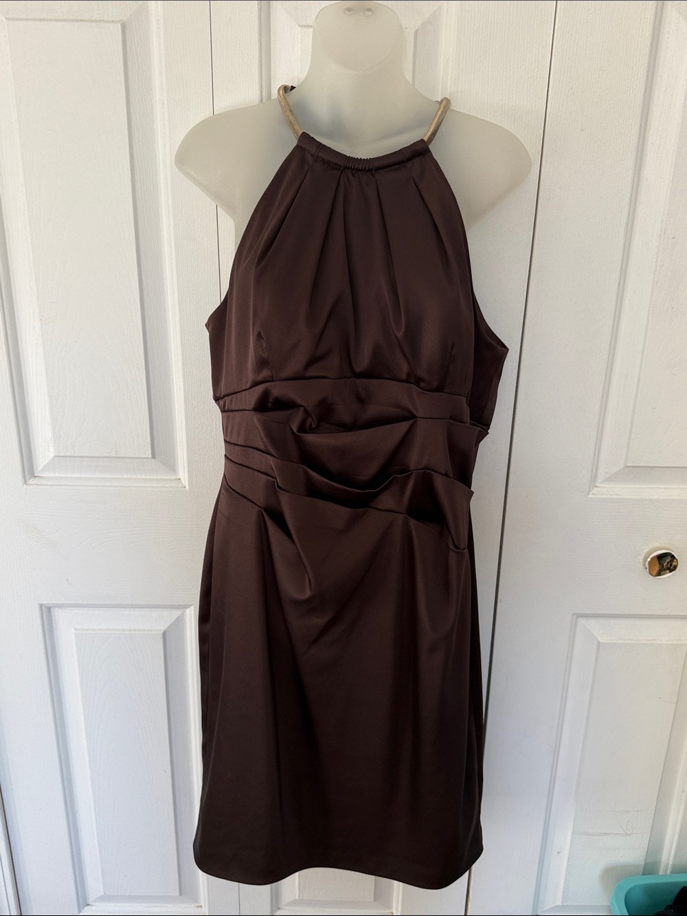 Eliza J Sz 12 Brown Satin Halter Mini Dress GUC PCH